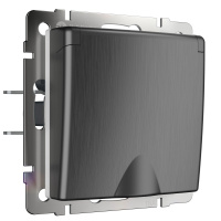 W1171204/ Электроустановочные изделия - Розетка влагозащ. с зазем. с защит. крышкой и шторками (графит рифленый)